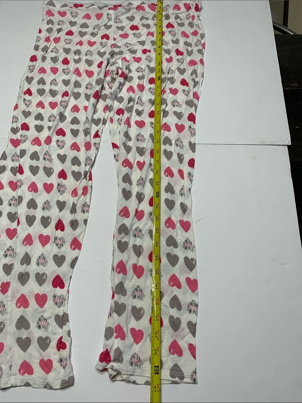 Elle White Pajama Pants with Pink & Gray Heart Print - Picture 3 of 7